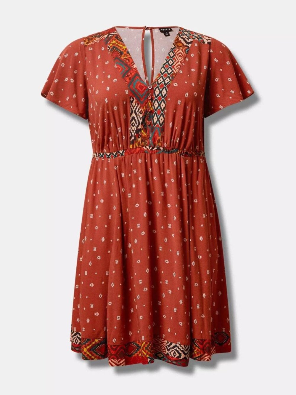 Torrid Mini Challis Border Skater Dress — Geo‑Symbols — Size 0